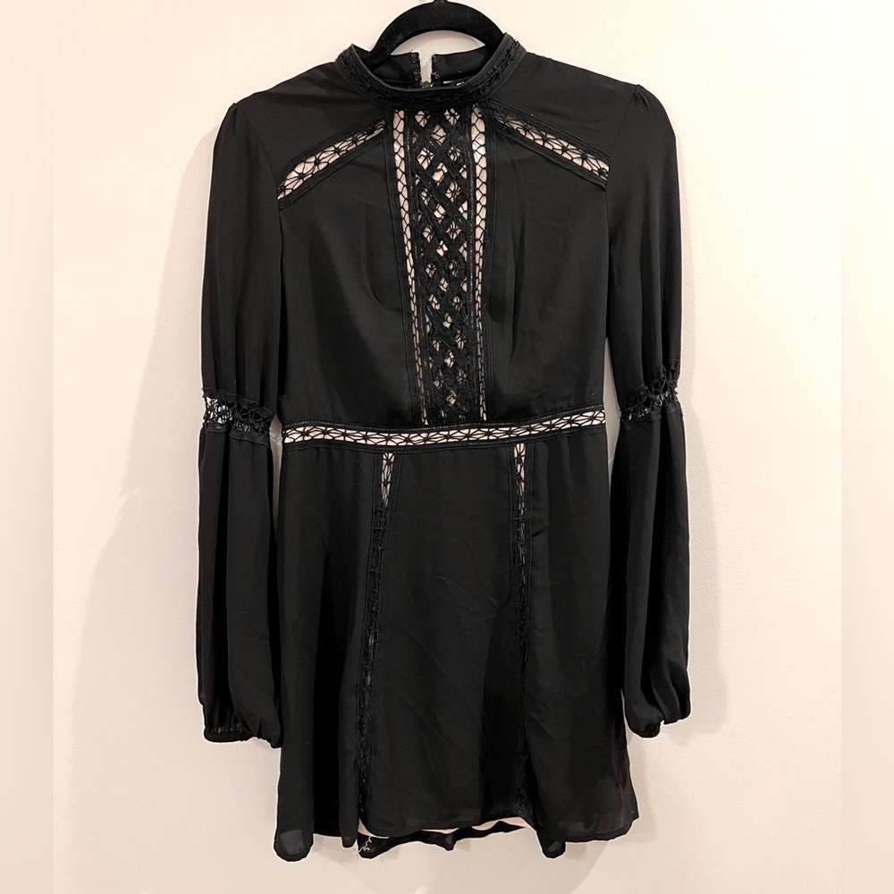 Express long sleeve black dress with lace detail